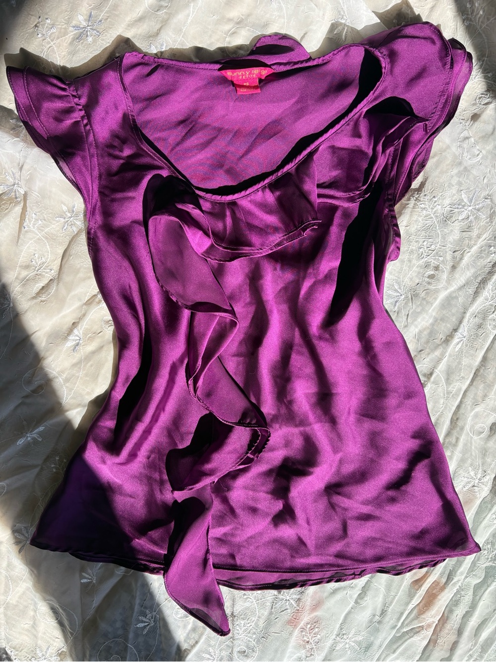 Y2K Ruffled V-Neck Flutter Sleeve Babydoll Blouse Coquette Top in Vibrant Purple